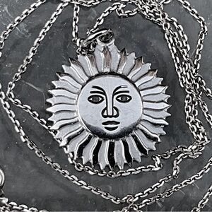 Sterling Silver 925 Sun Face Pendant Necklace Virgin Islands Charm Cable Chain